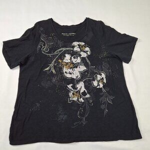 Womens Plus Sz 1X Graphic T Shirt Oversized Short Sleeve Embellished Relaxed Fit